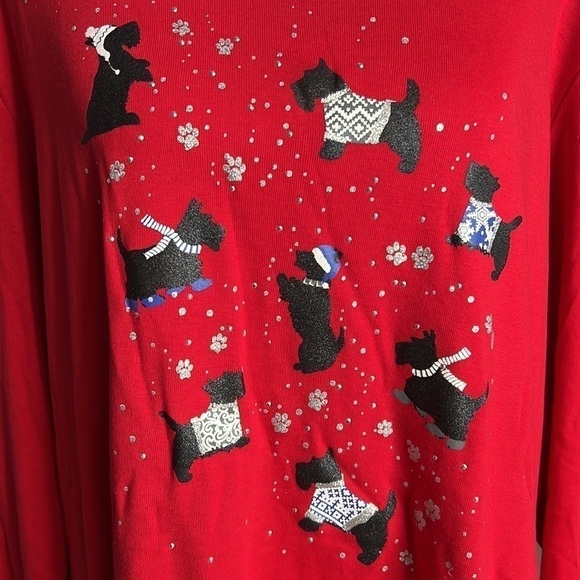 KAREN SCOTT WOMAN 1X RED SCOTTIE DOG LONG SLEEVED TSHIRT NWT GRAPHIC TEE - Picture 3 of 6